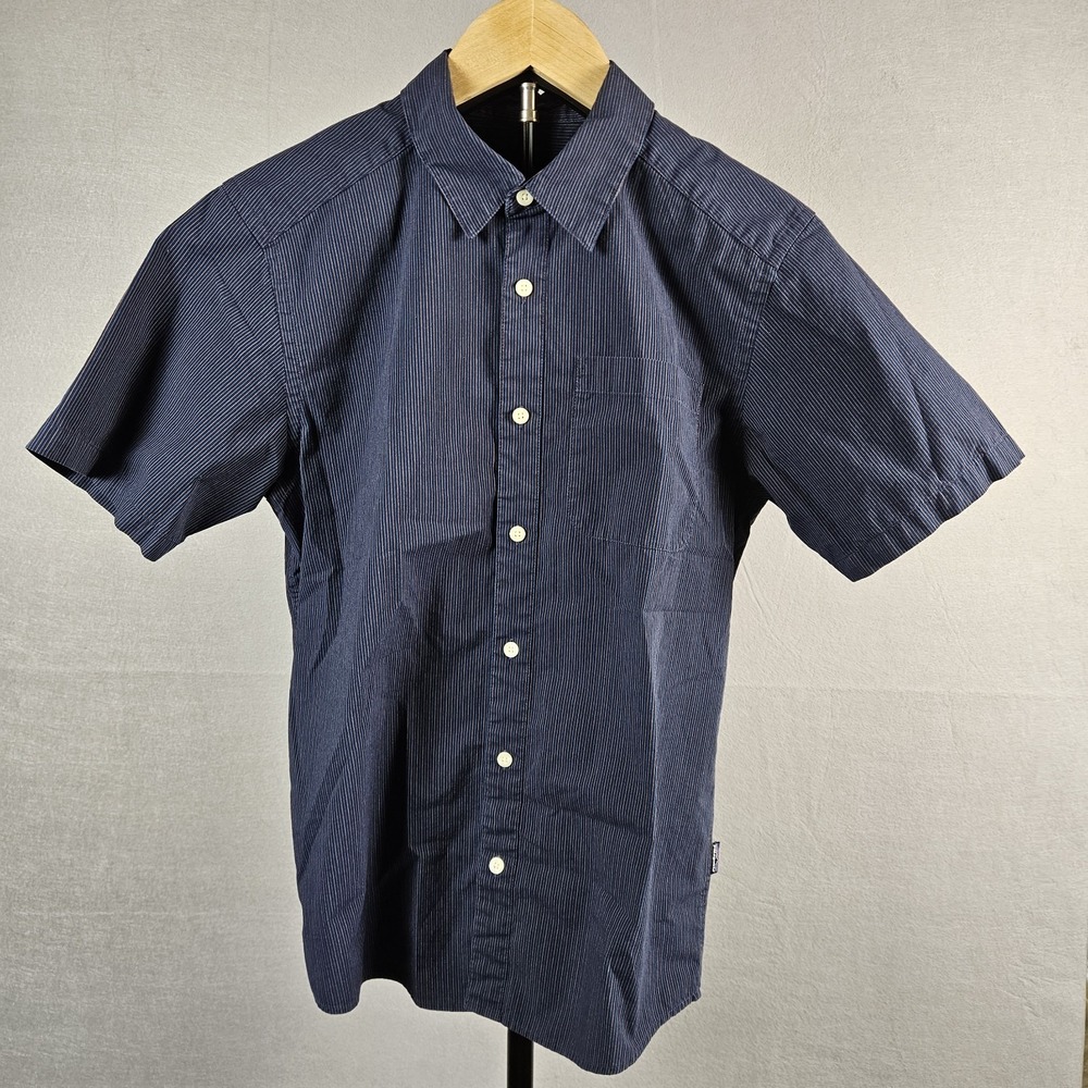 Patagonia Shirt Mens S Blue Multicolor Stripe Organic Cotton Short Sleeve